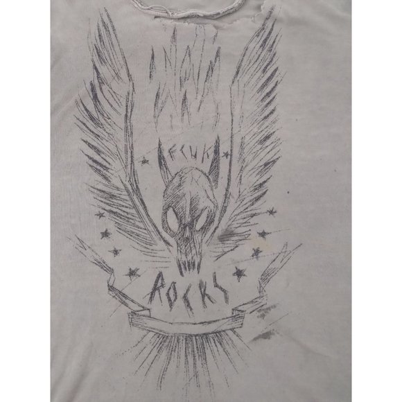 Vtg Y2K FCUK Rocks skull wings Very Distressed thrashed Men's t shirt sz L READ - Picture 3 of 15